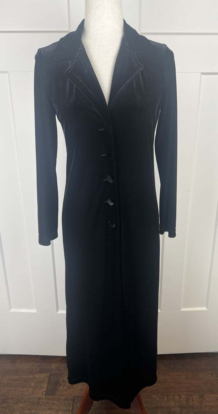 CAbi Black Velvet Maxi Duster Coat XS Long Gothic Whimsigoth Style 430